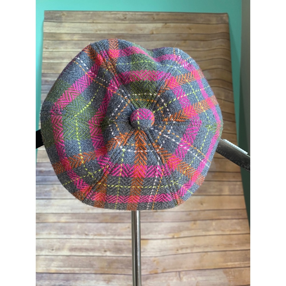 Gymboree Toddler Girl Plaid Beret Hat Pink Gray Wool Blend 12-24 Months Vintage